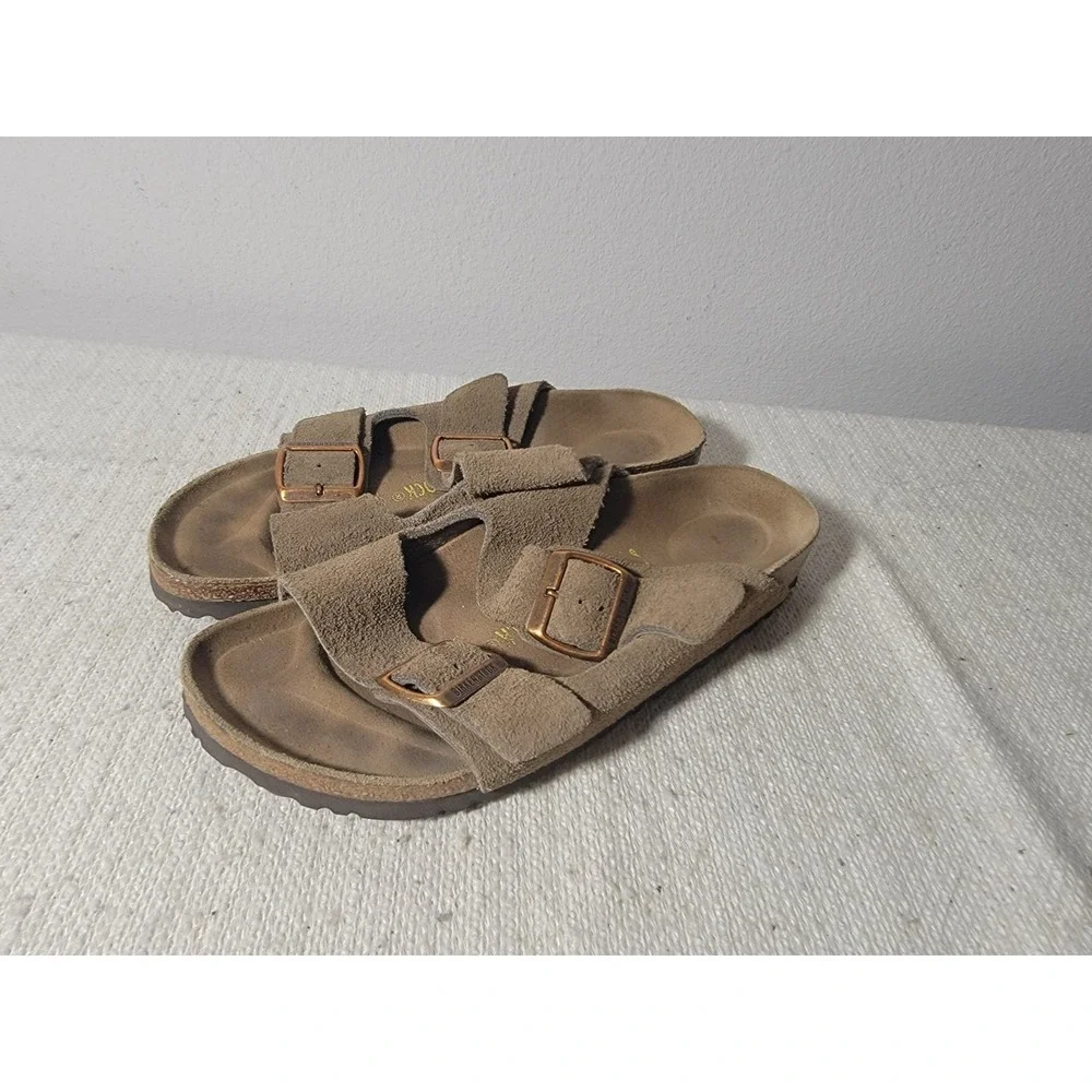 Birkenstock Arizona Suede Leather Sandals Taupe Brown EU 39 US L8 M6 Slide Shoes
